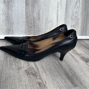 The Original Car Shoe Black Leather Pointed Toe Kitten Heel Women 7 Italy Prada